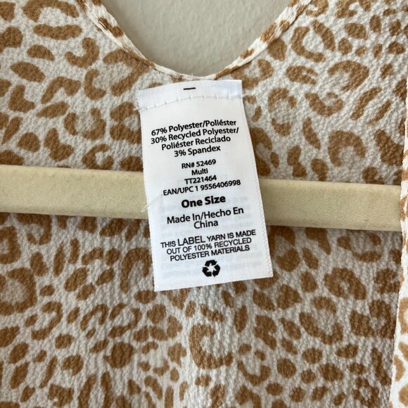 One Size Kimono Cover Up Beige Leopard Animal Print Wrap Open Tunic - Picture 3 of 6